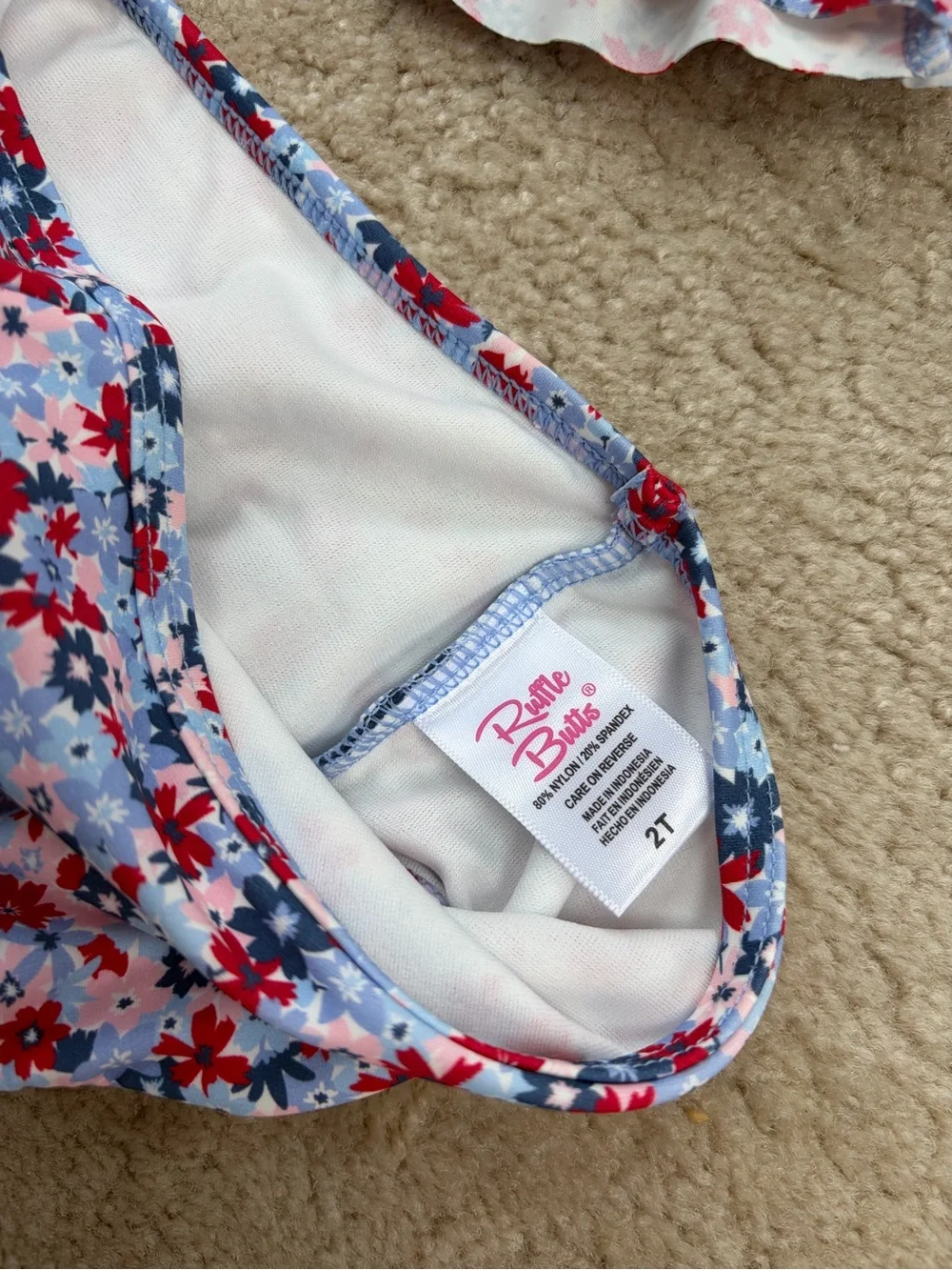 RuffleButts NWT Size 2T Red White & Bloom Cap Sleeve Ruffle Hem Bikini Swimsuit